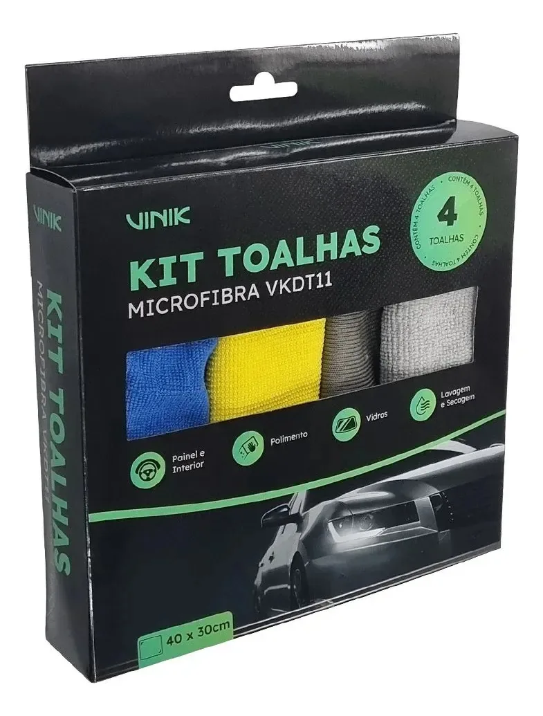 Kit 4 Panos Microfibra Vinik - Ideal Para Limpeza E Polimento De Carros