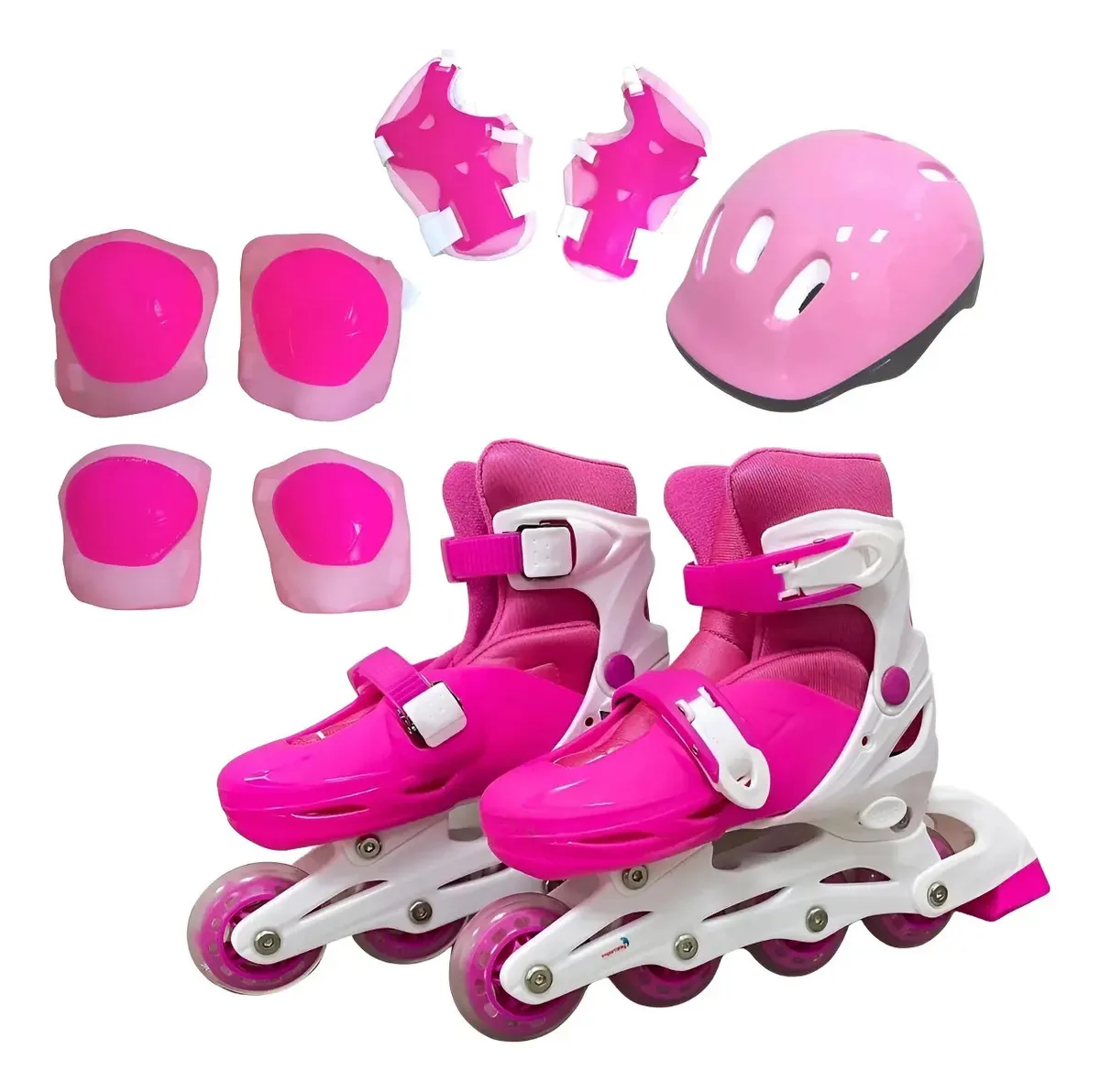 Patins Roller In Line Rosa Importway Ajustável Kit Proteção Tamanho Dos Patins M