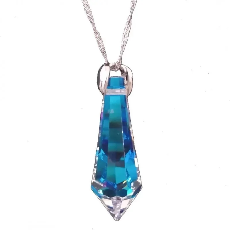 Colar Pêndulo Gota Cristal Swarovski 40mm Azul Boreal Cor Prateado