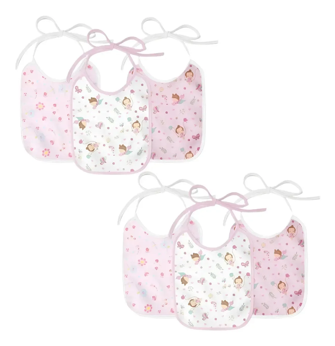 6 Und Babador Plastificado Bebe Ajustável Infantil Algodao Feminino