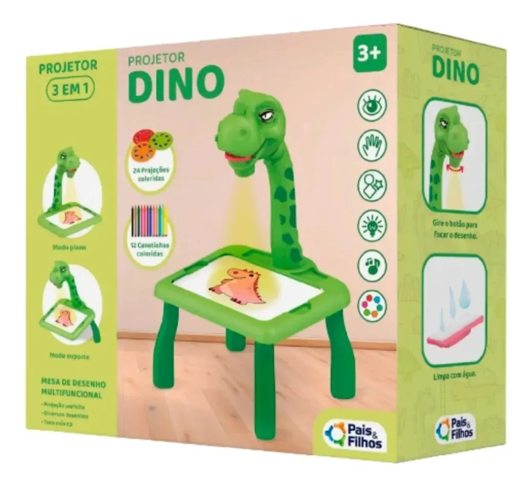 Mesa de Desenho Dino com Projetor e Quadro Apagável para Crianças