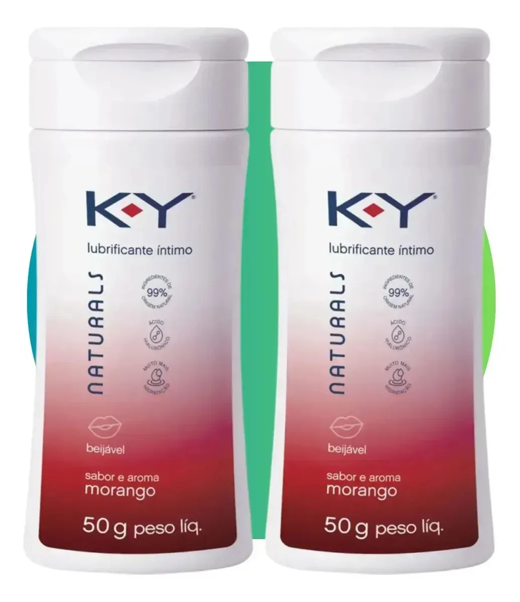 Kit com 2 Géis Lubrificantes K-Y Naturals Morango Comestível e Base Água