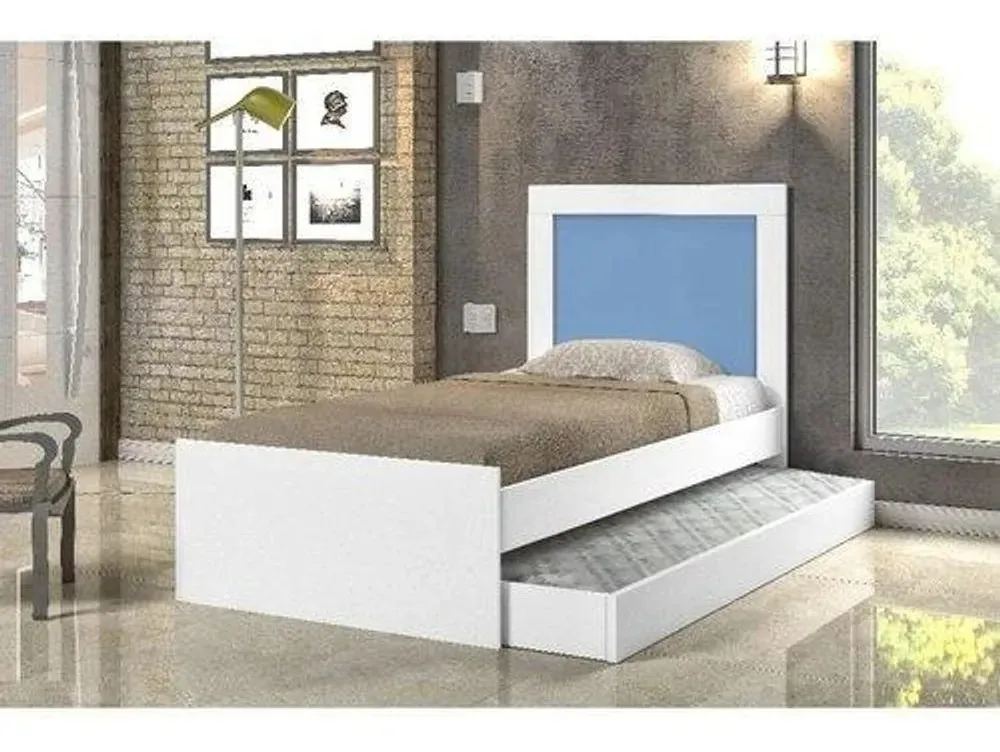 Cama Solteiro Branca Azul E Rosa C/auxiliar E 2 Colchões Branco