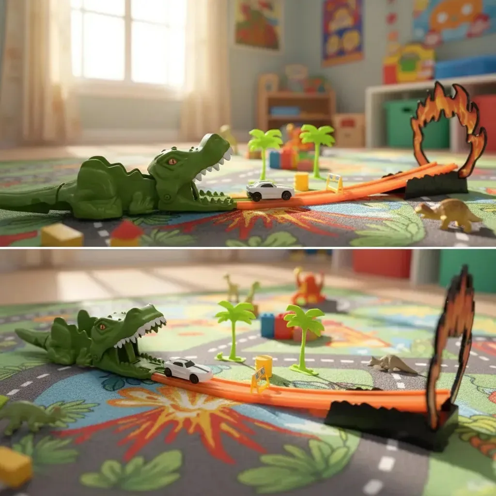 Pista De Carrinhos Brinquedo Dinossauro Lançador Colorido