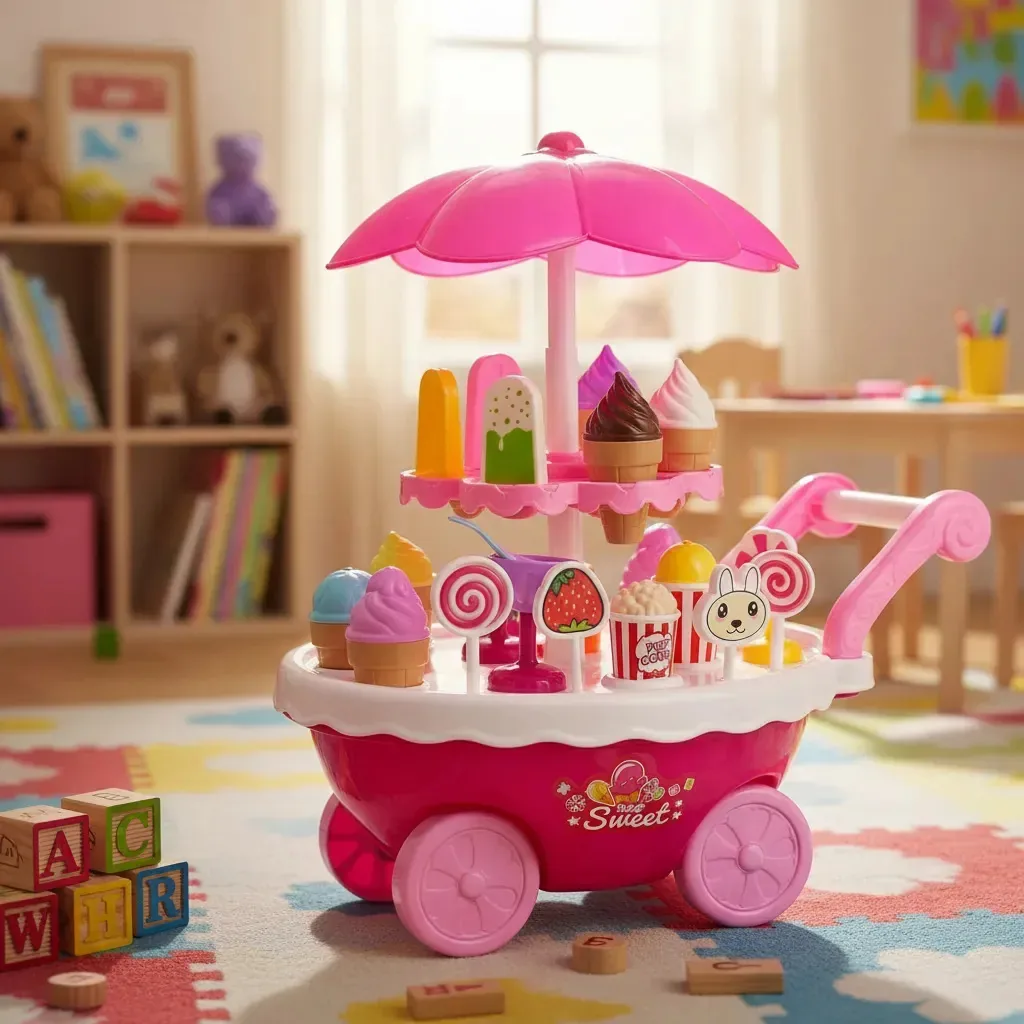 Carrinho de Sorvete de Brinquedo com Luz e Som para Crianças