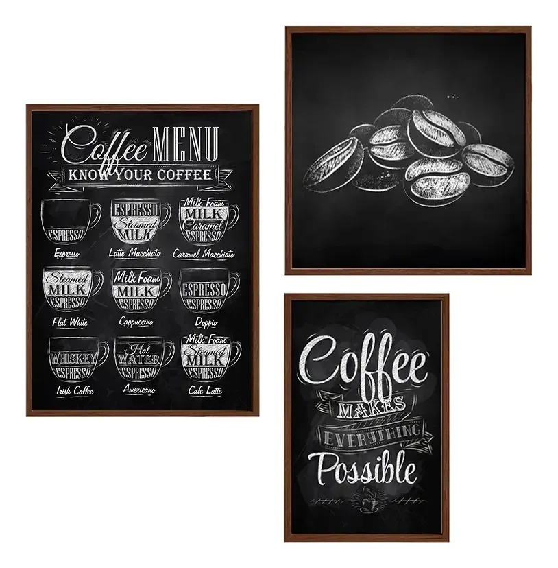 3 Quadros Tematicos Café Moldura Padaria Cozinha Cafeteria Cor Tabaco Armação Tabaco
