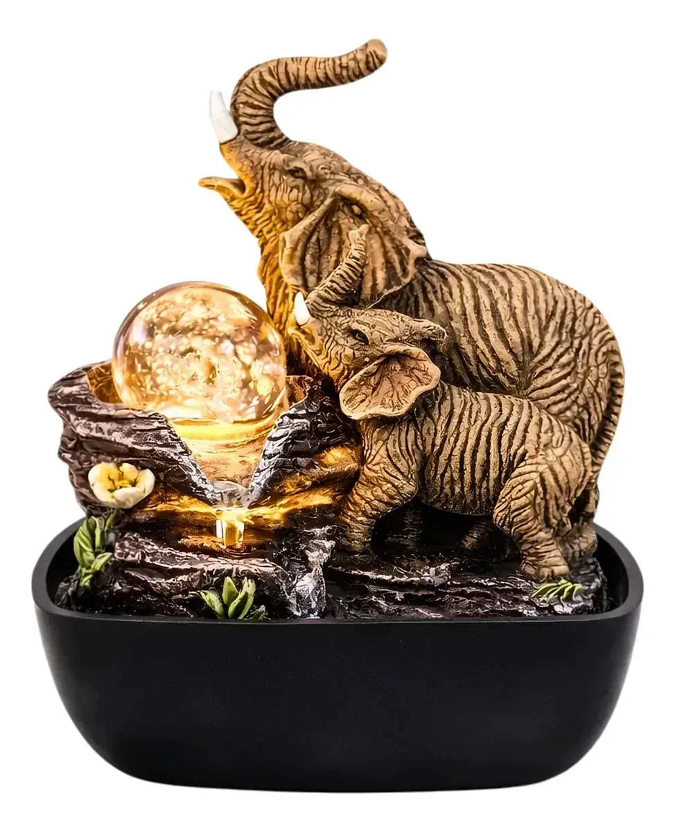 Fonte Água Decorativa De Mesa 18cm Queda Led Bivolt Elefante
