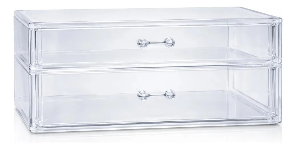 Expositor Acrílico Caixa Porta Jóias Bijuterias C/ 2 Gavetas Branco