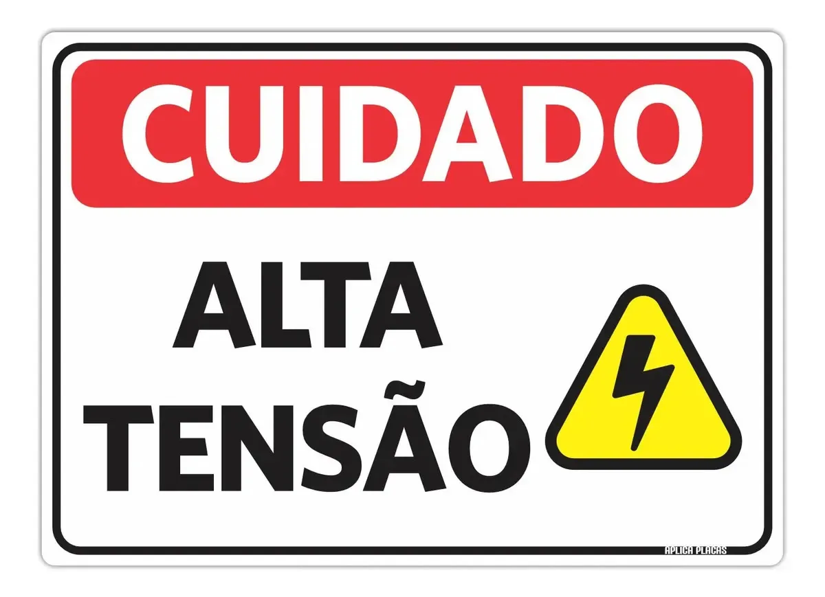 Placa Sinalização Cuidado Alta Tensão 18x25cm