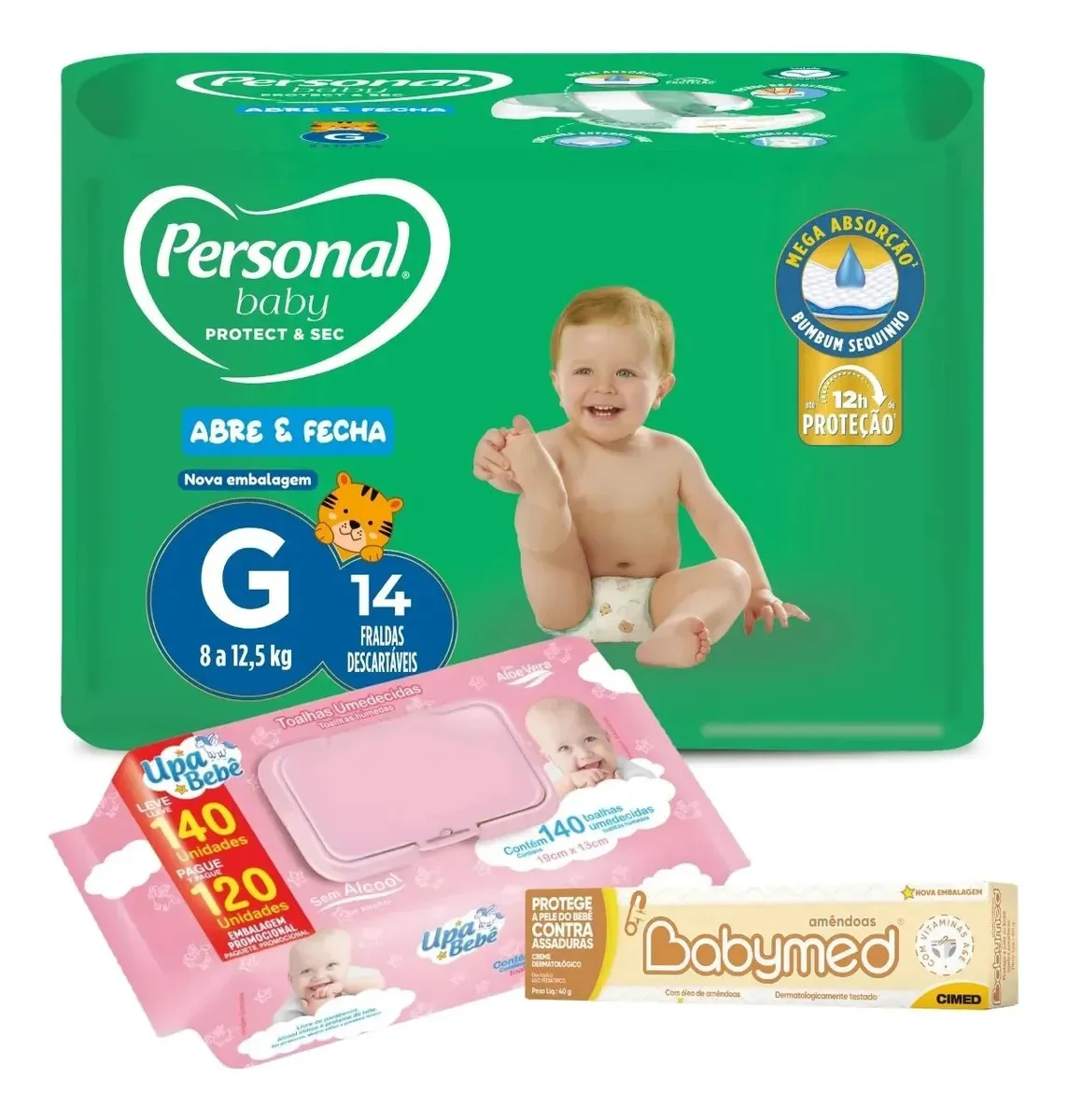 Kit Fralda Personal + Toalhas Umedecidas Upa Bebê + Creme Bb G/rosa - 8 Até 12,5 Kg