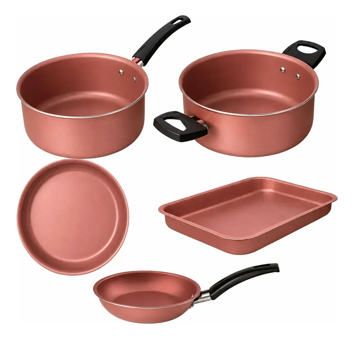 Jogo Panelas 4 A 5 Peças Antiaderente Caçarola Frigideira 5pcs Rosa Rosa Mix Master