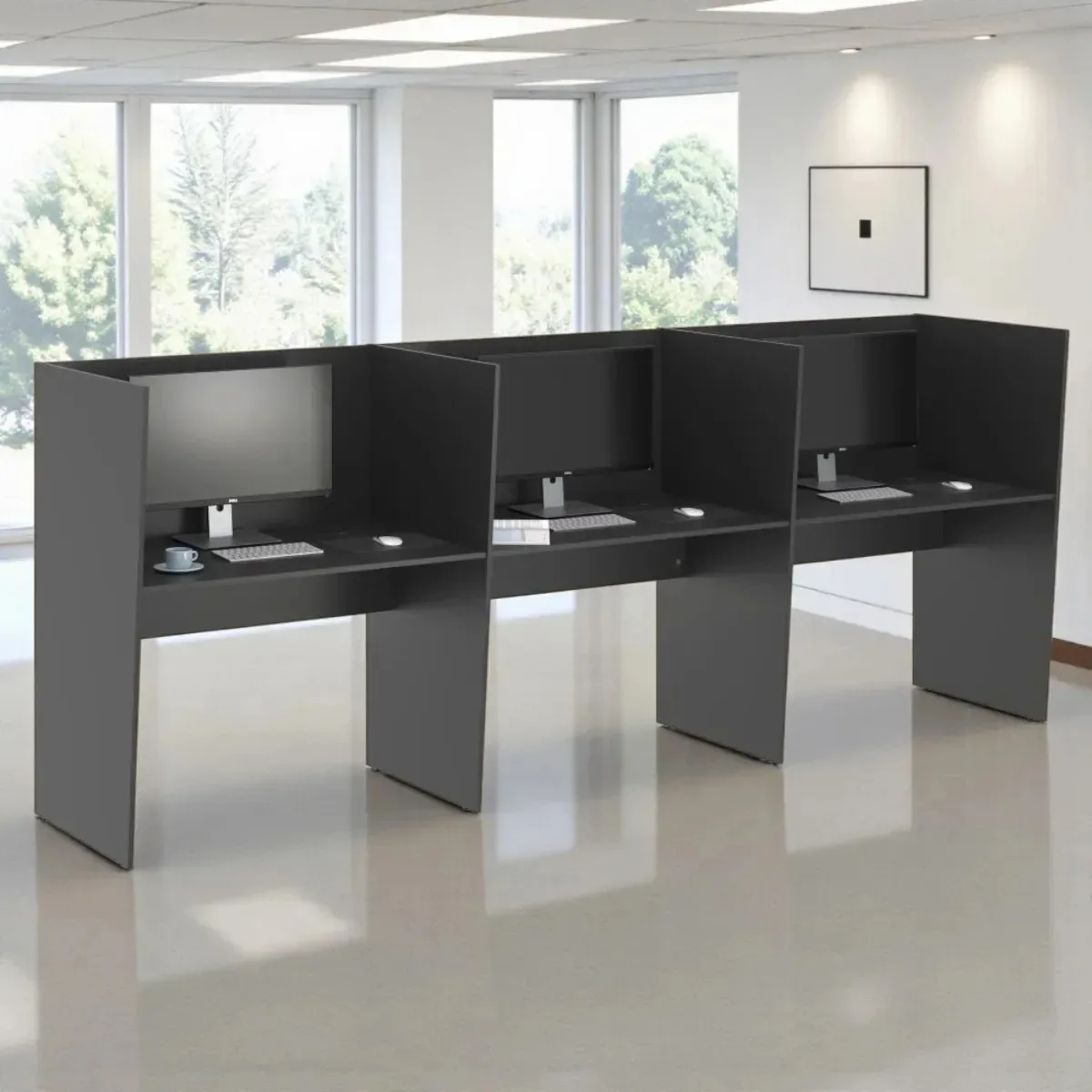 Guiche office 3 lugares irlanda preto onix preto