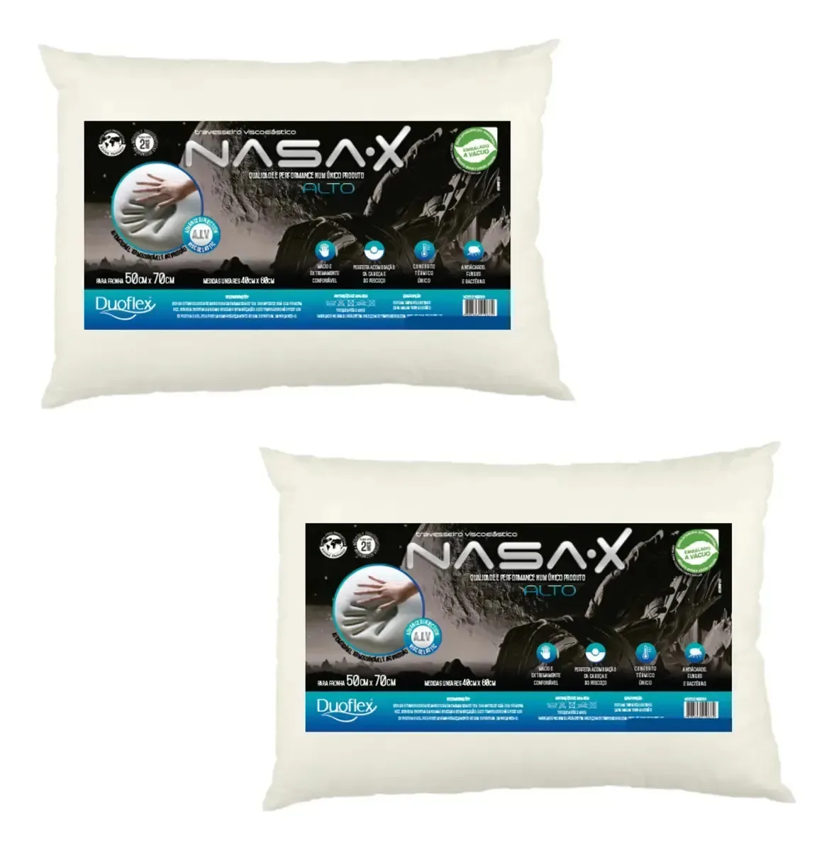 Kit 2 Travesseiros Duoflex Nasa X Alto 60x40x13 Branco