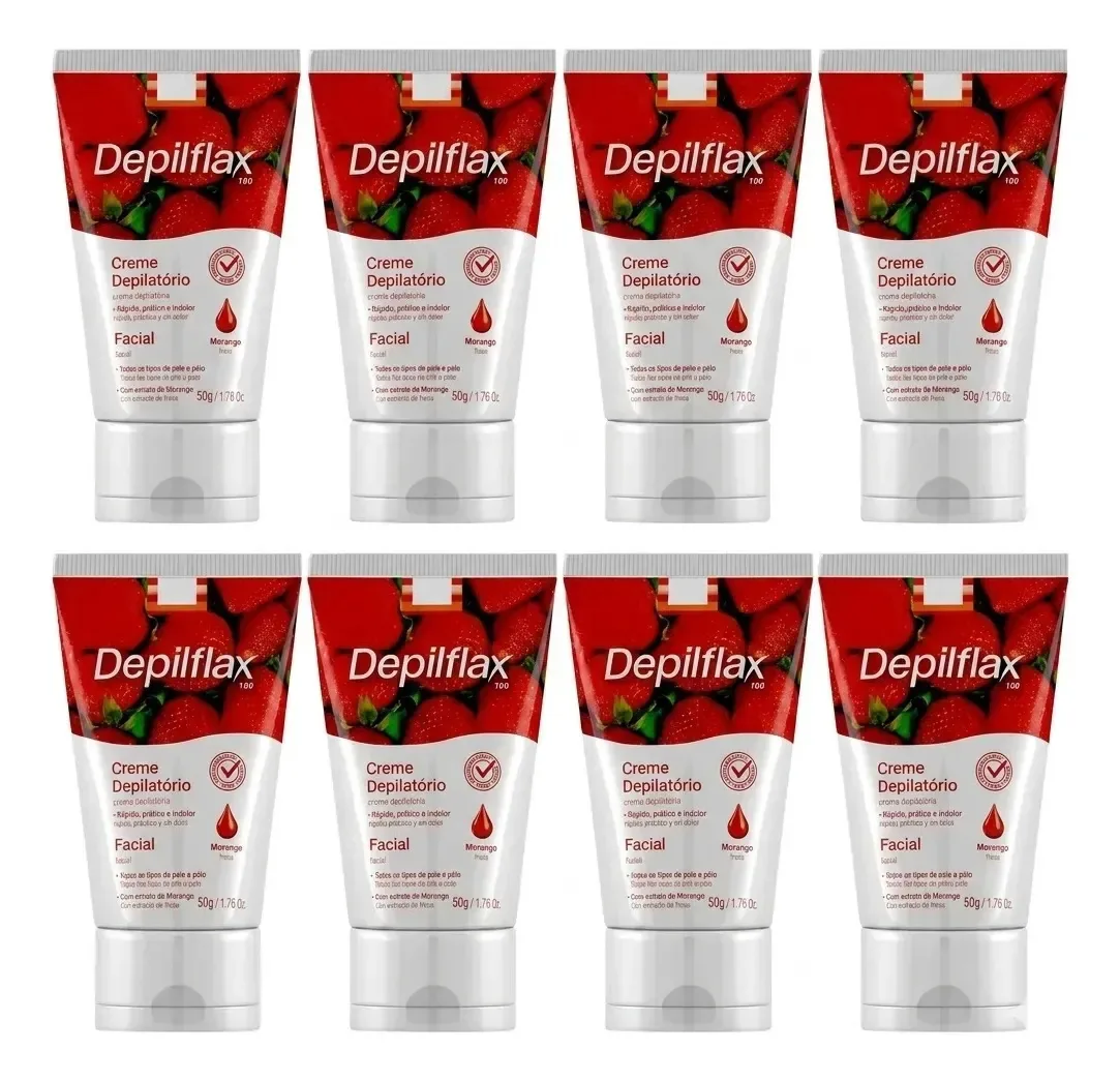 8 Creme Depilatorio Facial Depilflax Morango 50g Normal