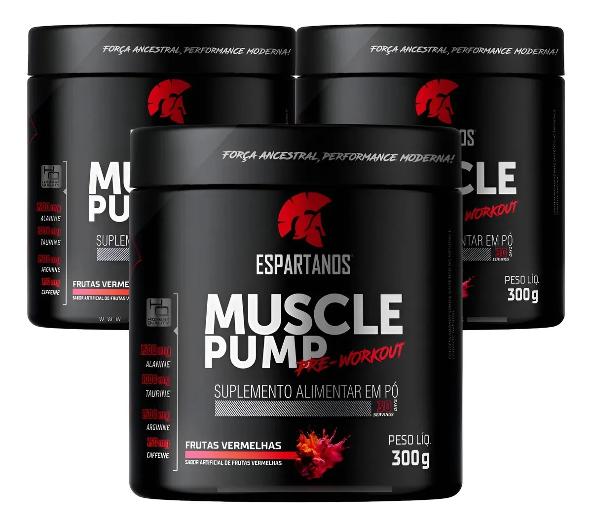 Kit 3x Pré Treino 300g Espartanos Sabor: Frutas Vermelhas Frutas Vermelhas