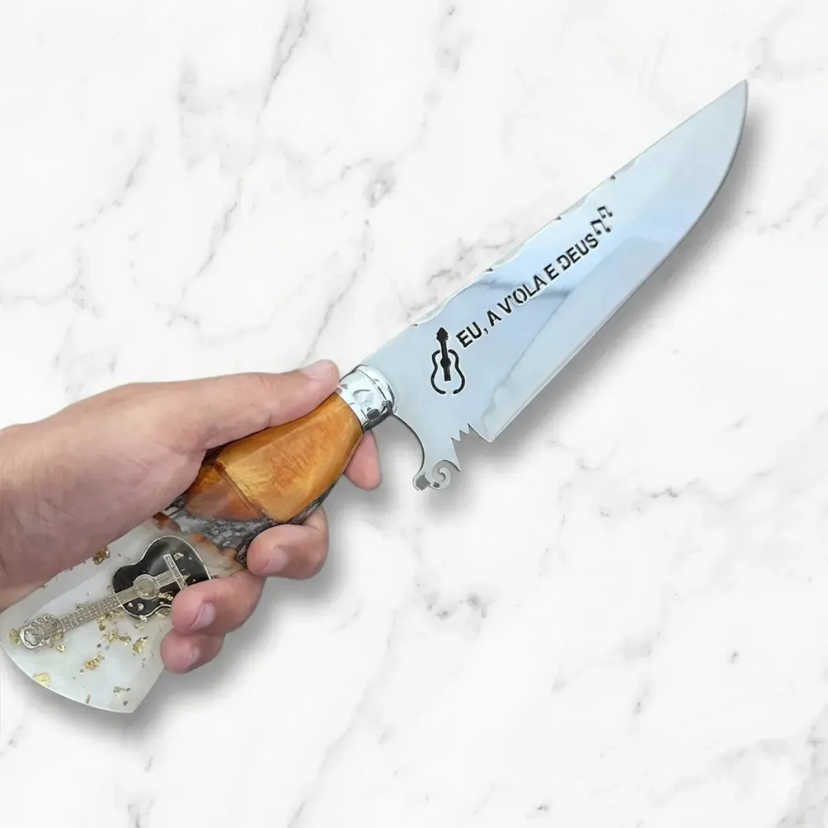 Faca Artesanal Churrasco Viola Hibrida Inox Grava Seu Nome Marrom