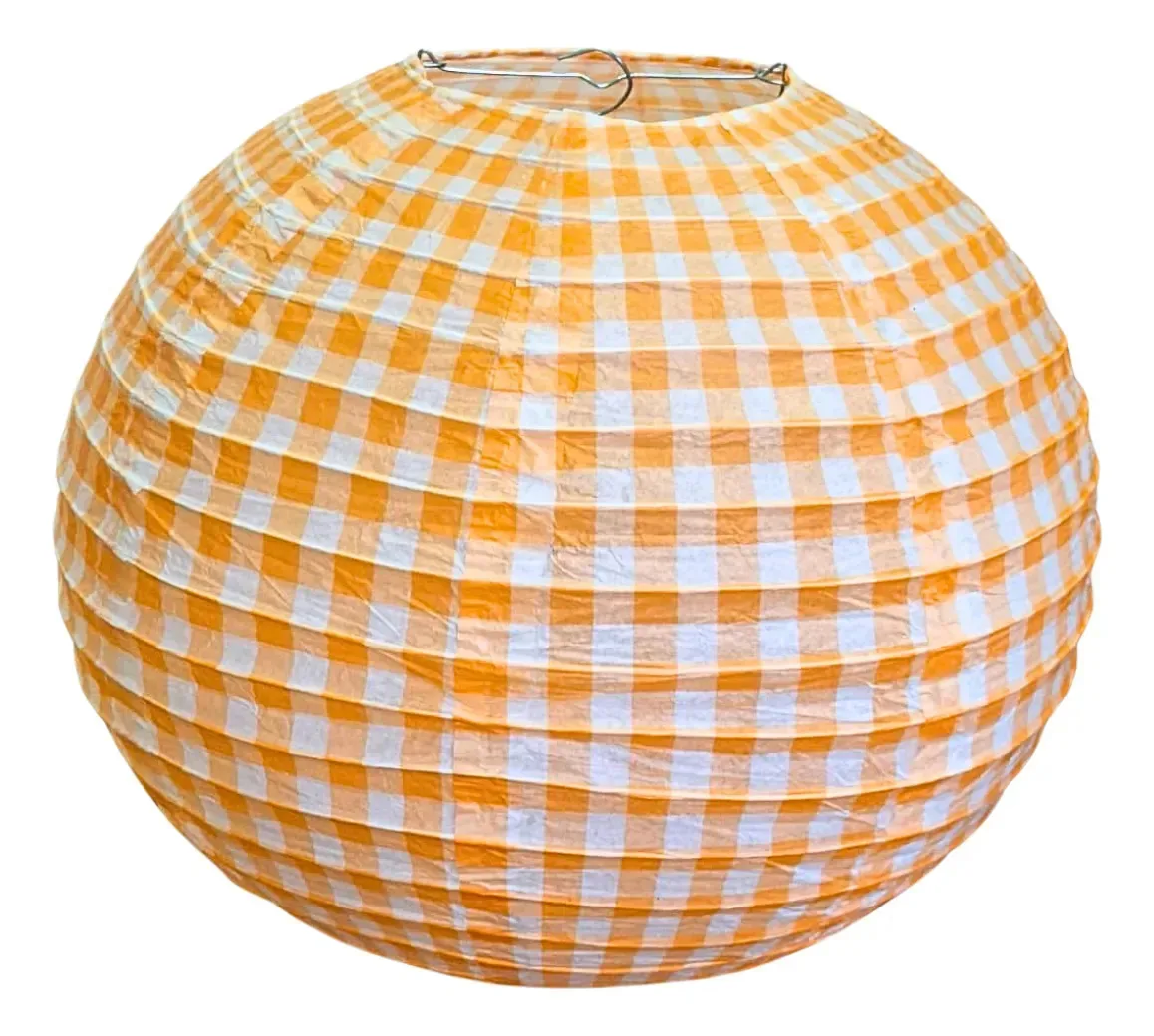 Enfeite Lanterna Bola De Papel Xadrez Laranja 30cm 1un Laranja Xadrez Branco