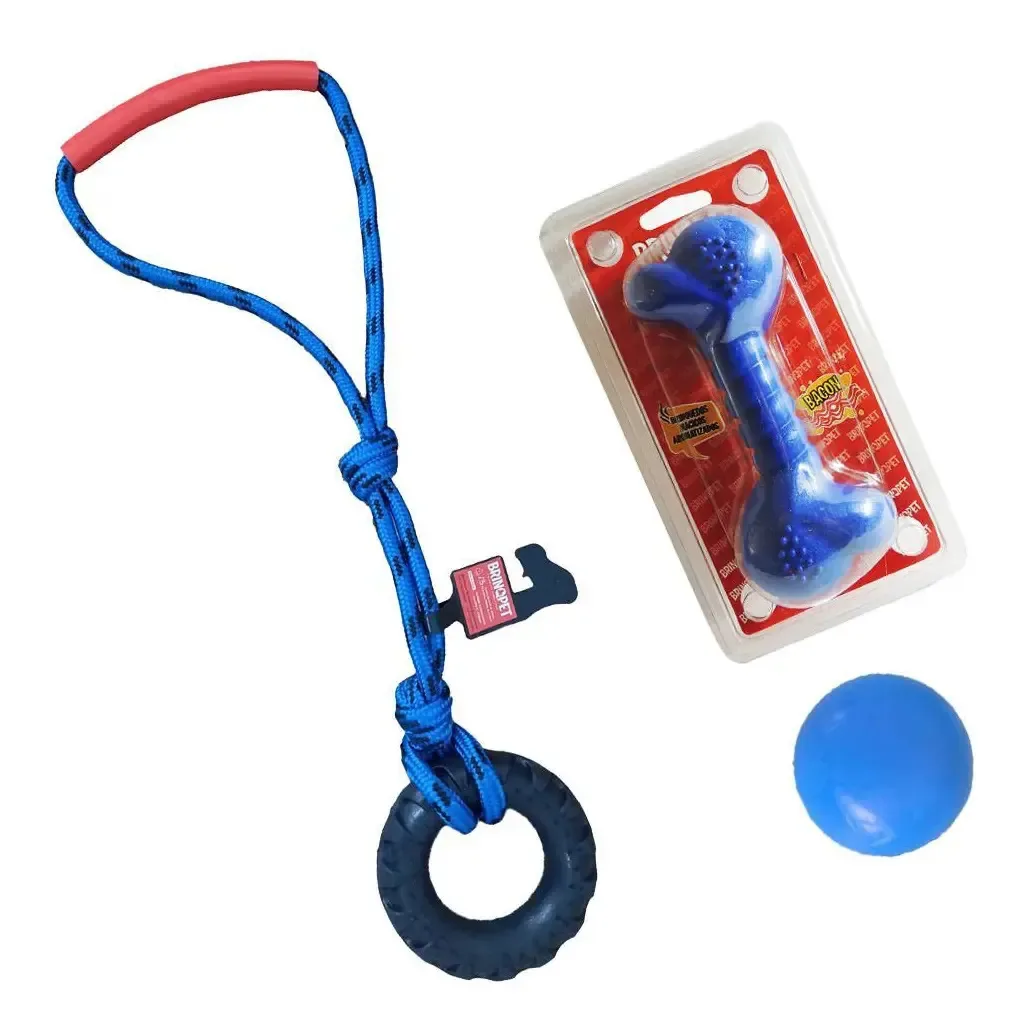 Kit Brinquedos Para Cachorro Médio Bolinha - Azul