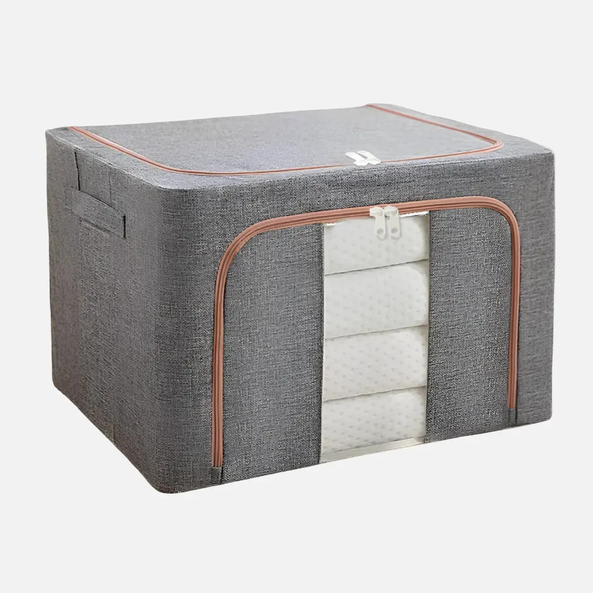 Caixa Organizadora para Roupa de Cama Oenon 66L Dobrável Cinza com Tampa