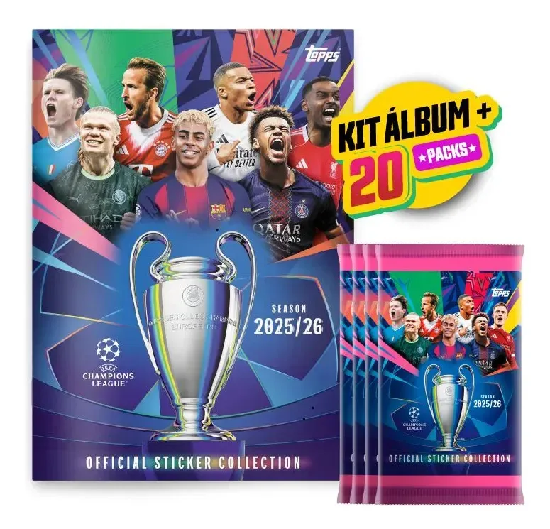 Uefa Champions League 2026 Kit Álbum Brochura 120 Figurinhas