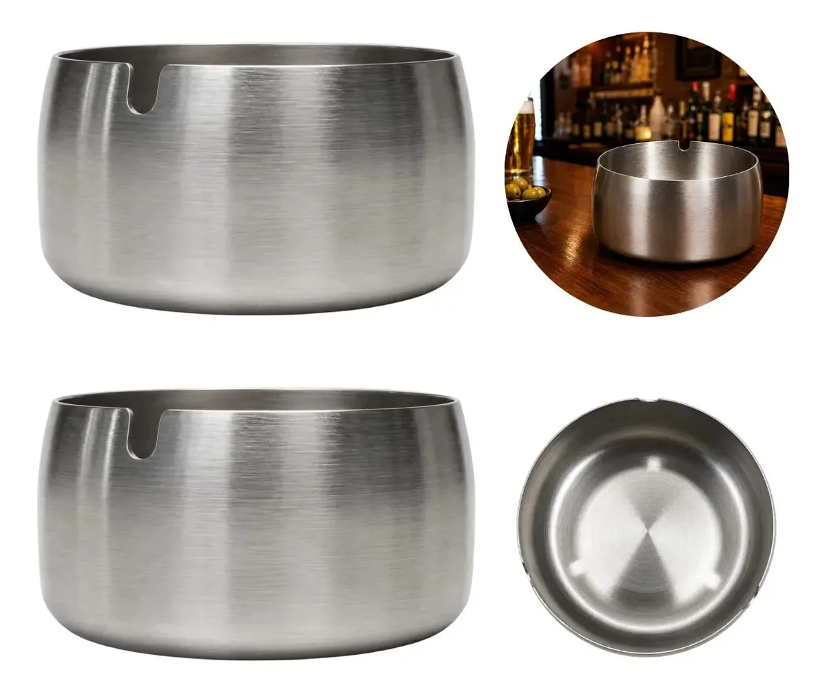 2 Cinzeiros De Metal 10cm Redondo Resistente Premium Prateado