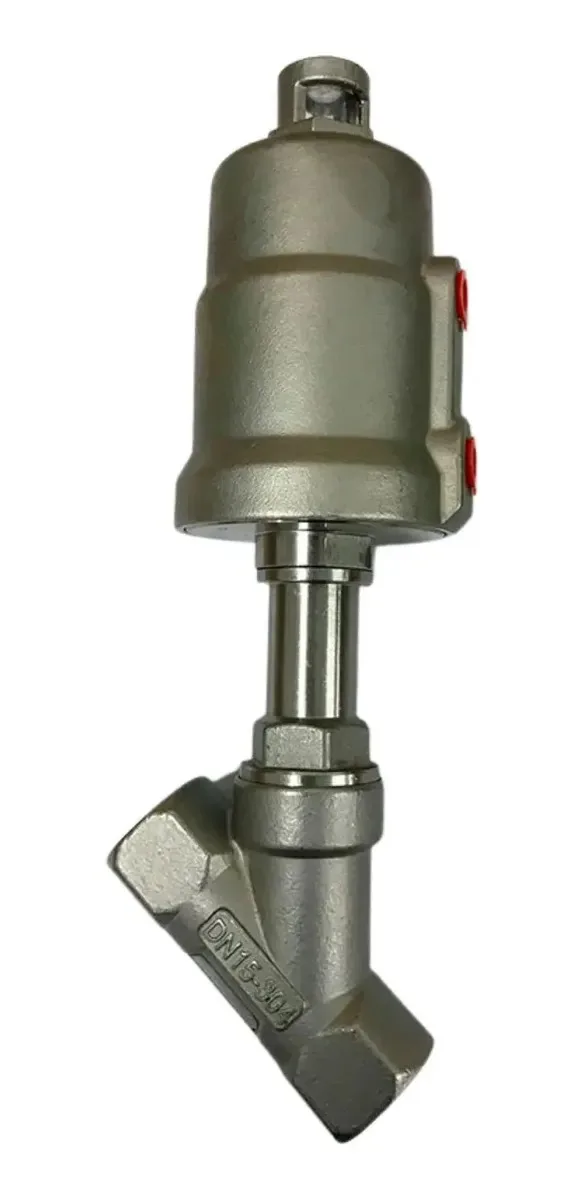 Válvula Angular Pneumática de Aço Inox 3/4" para Automação Industrial