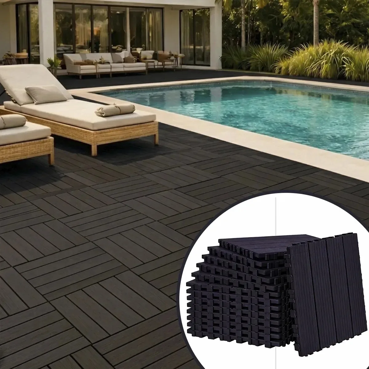 Kit 12 Deck Modular 30x30 Piso Area Externa Piscina Box Eco Marrom