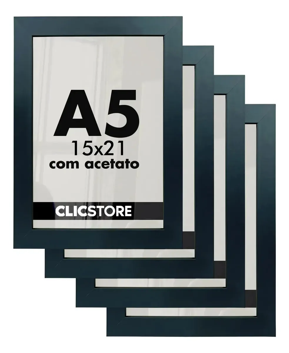 4 Molduras A5 15x21 Quadros Foto Qualidade Premium Acetato Cor Preto