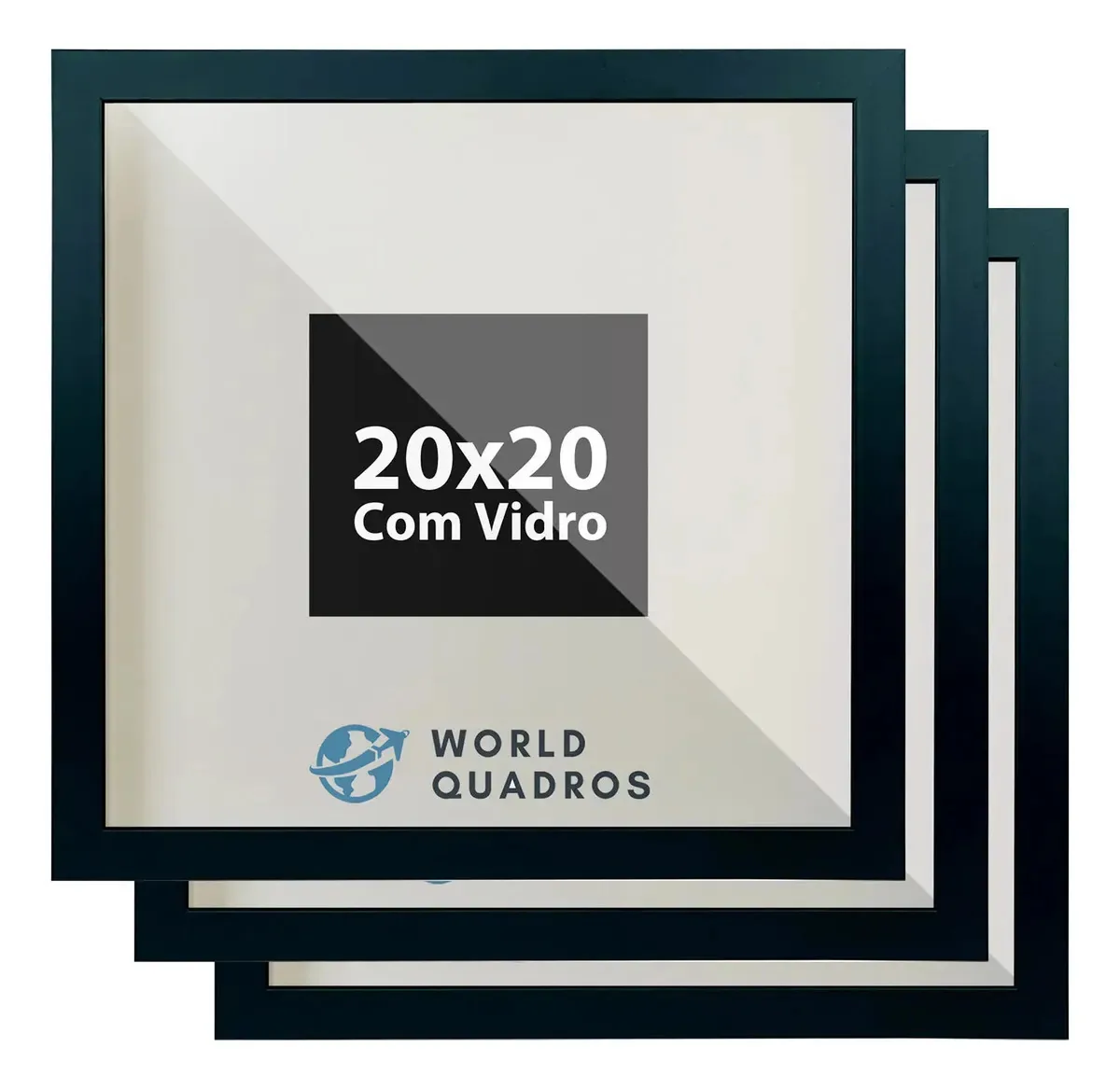 Kit 3 Molduras 20x20cm Para Quadros Com Vidro E Fundo Cor Preto