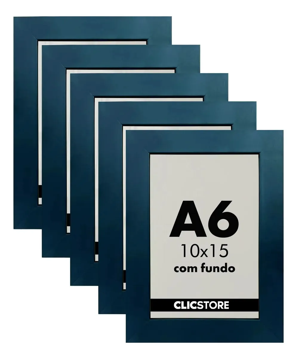 Kit 05 Moldura 10x15cm Com Fundo Para Quadros Cor Preto