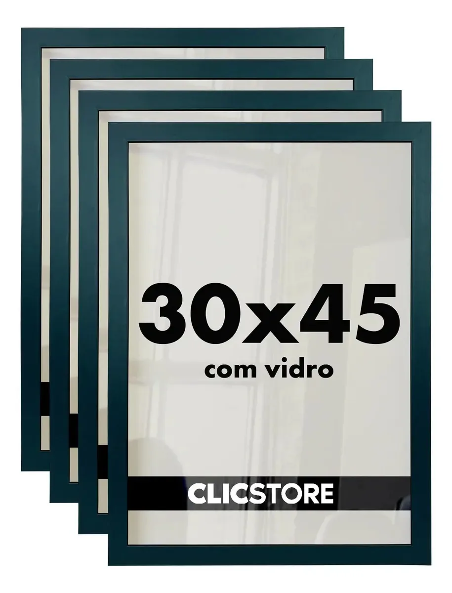 Kit 4 Molduras 30x45cm Com Vidro E Fundo Para Quadros Fotos Cor Preto