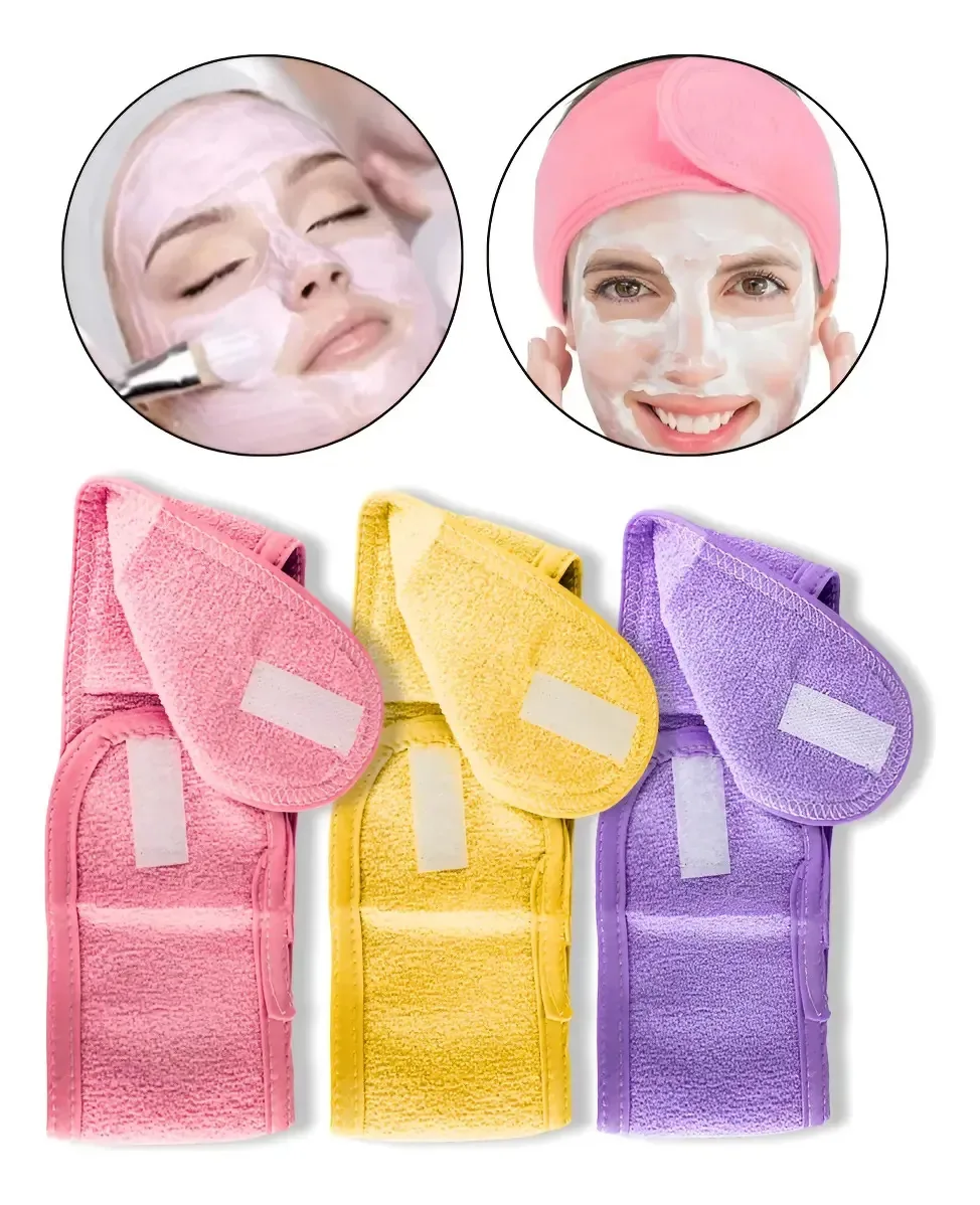 Kit 3 Faixa De Cabelo Atoalhada Skincare Design Estética Spa Esteticista Cuidados Faciais Procedimentos Aplicação de Produtos Rosto