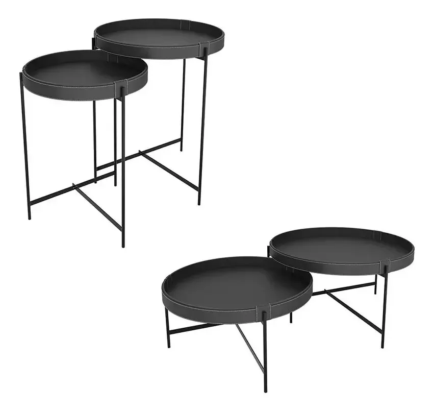 Conjunto Mesas Décor Centro 700 E 600 Laterais 560 E 470 Cor Preto