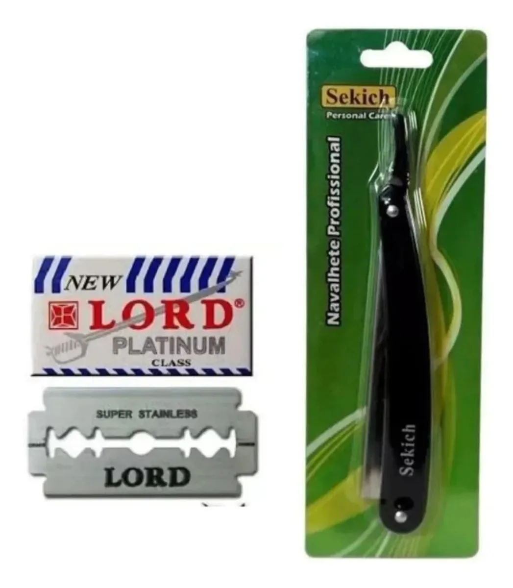 Navalhete Navalha Barbeiro Profissional Sekich + 5 Laminas Preto