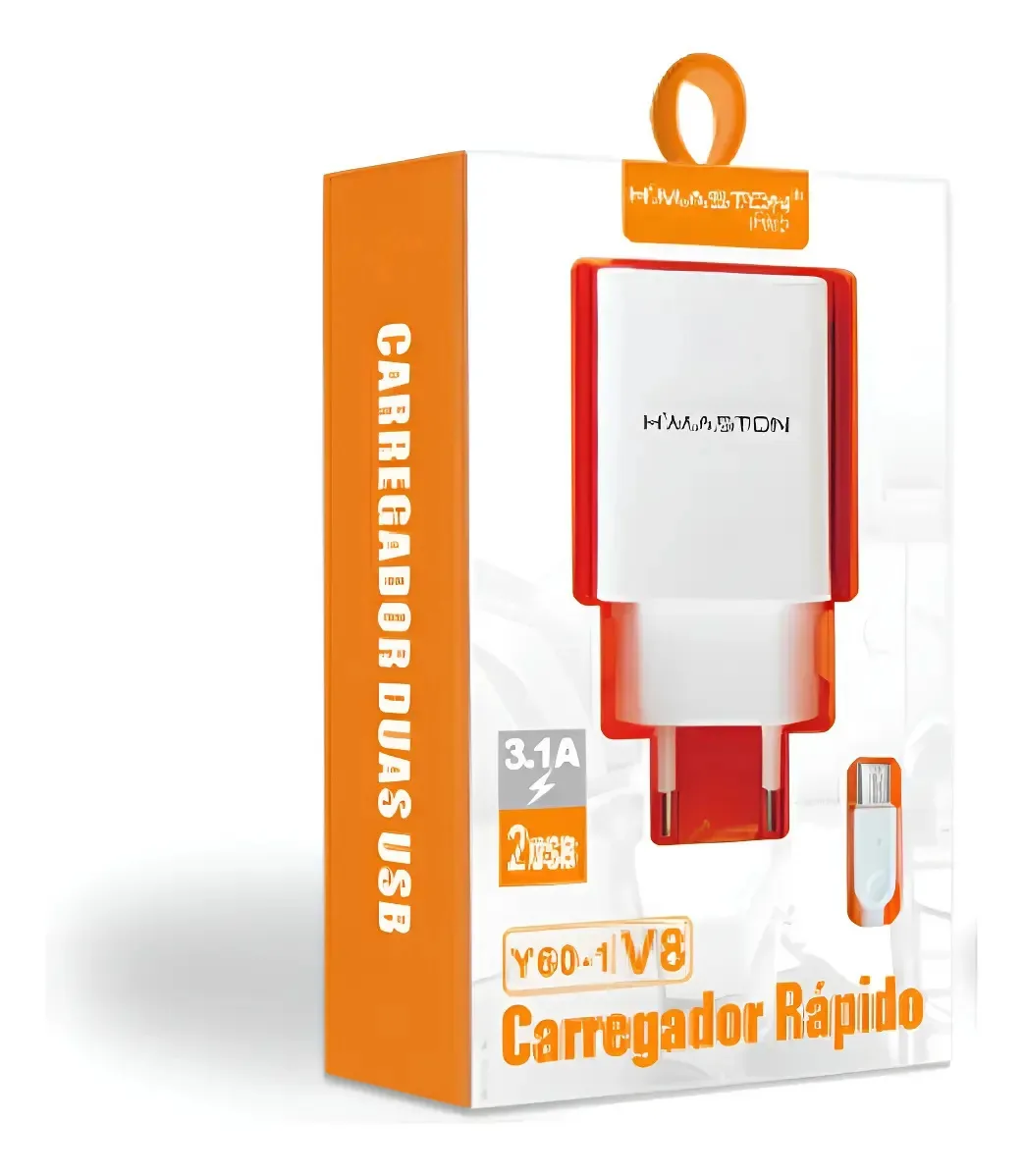 Carregador Turbo Com Entrada V8 E Com 2 Entradas Usb Branco