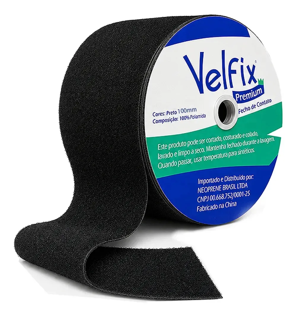 Fecho De Contato Preto 100mm Macho/femea 1 Metro Preto Premium 1 Metro