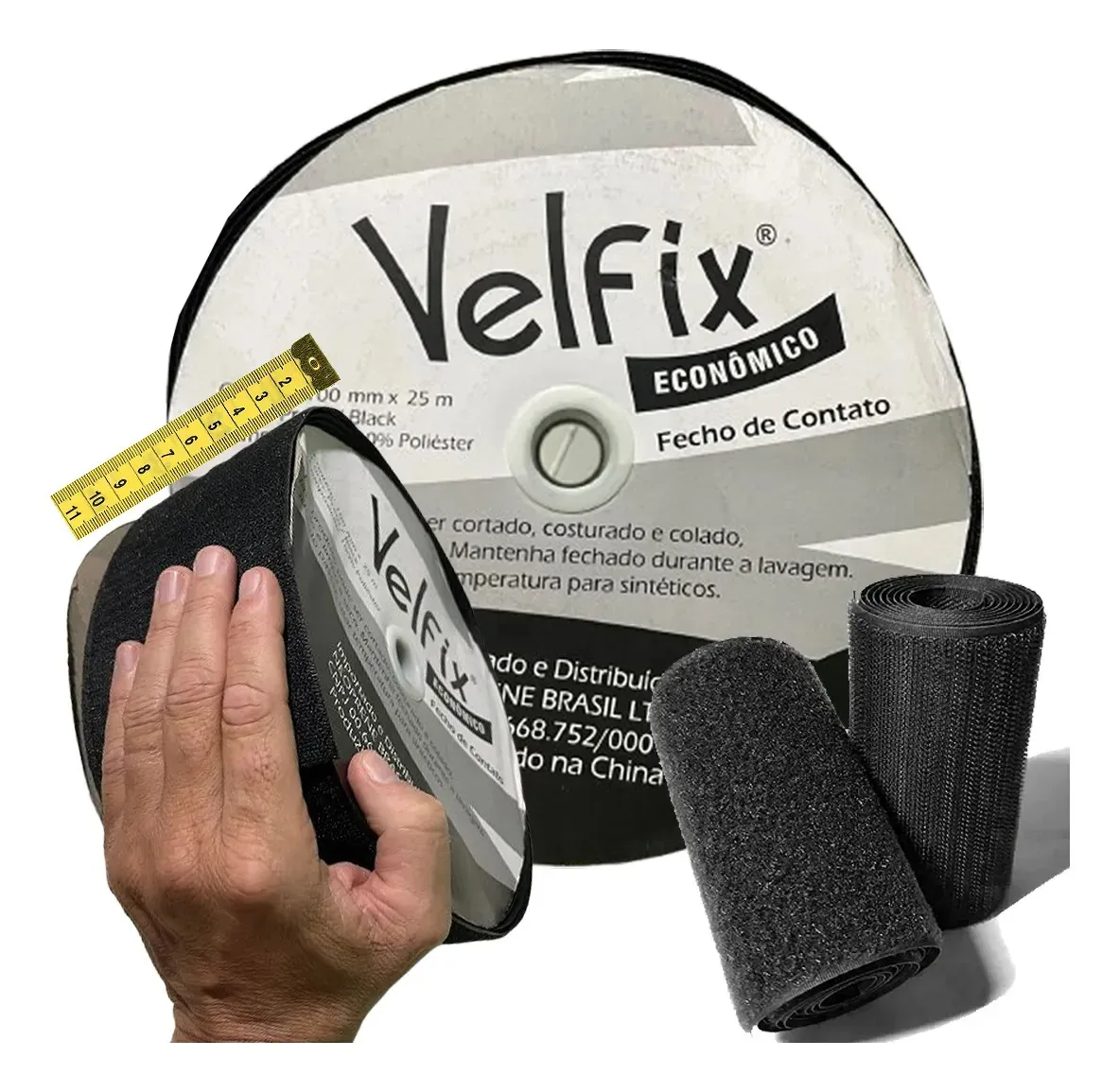 Fecho De Contato 100mm Preto/branco C/25mts - Macho E Femea Preto Velfix