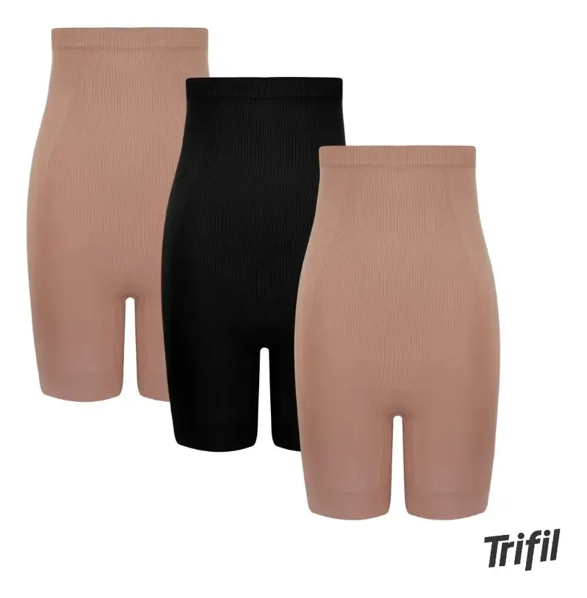 3 Bermudas Alta Modeladora Trifil Microfibra Cós Silicone Cor Sortido Tamanho EG