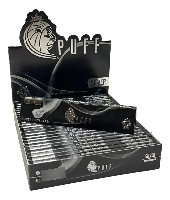 Caixa Seda Puff Life Silver King Size Slim - 33 Papéis Sem Sabor