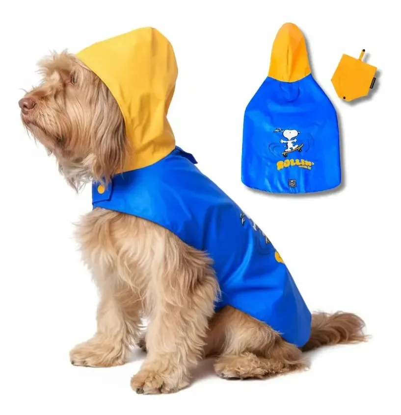 Capa De Chuva Para Cachorro Snoopy Azul Raças Grandes G