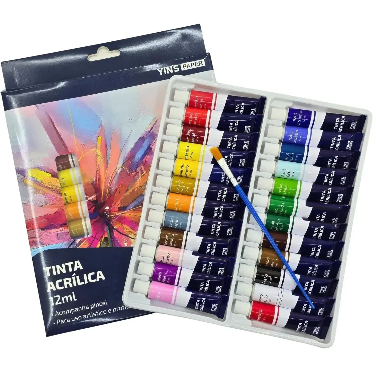 Kit Tinta Acrílica 24 Cores Bisnaga 12ml para Pintura Artística