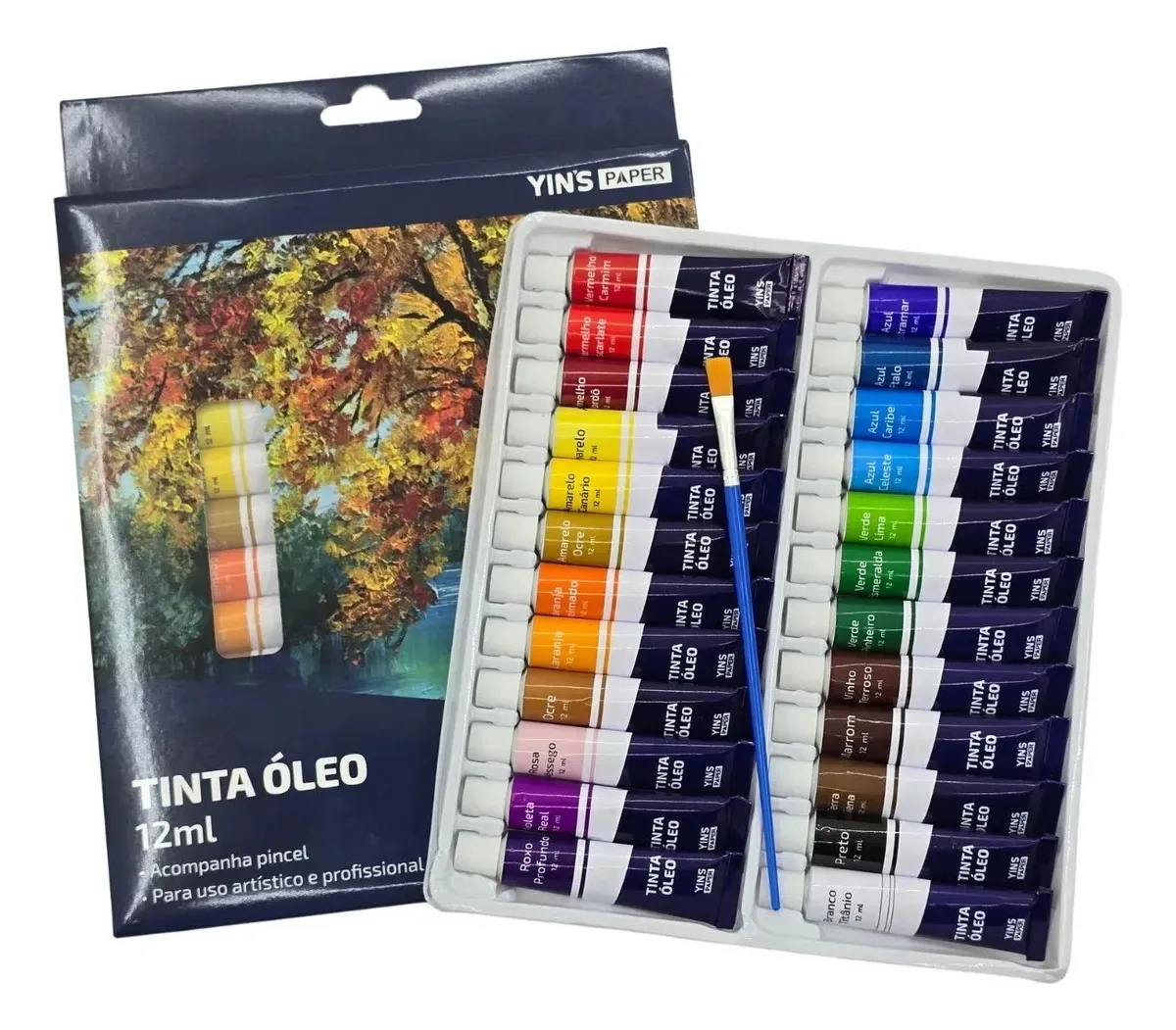 Kit de Tinta a Óleo EOM 24 Cores com Pincel para Pintura Artística
