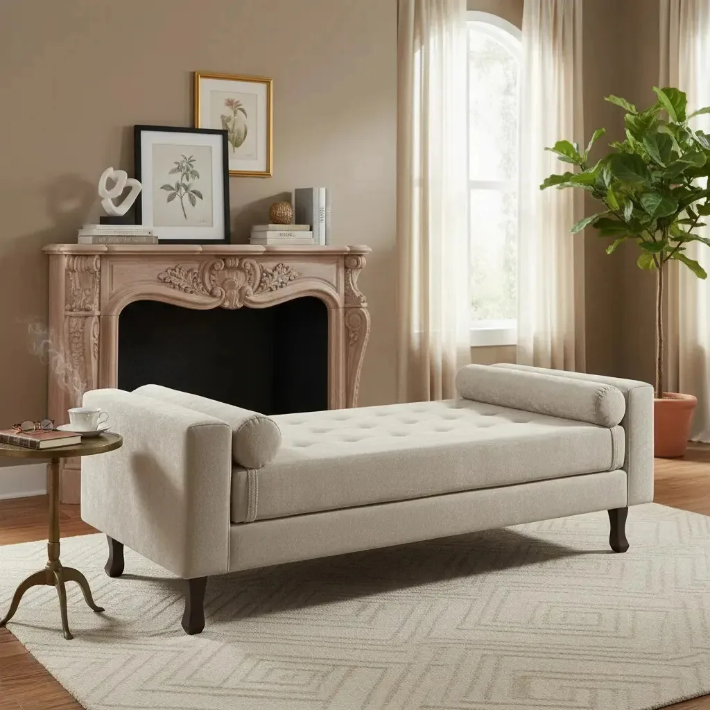 Recamier Baú Félix Casal 140cm Suede Bege - Amarena Móveis Bege Suede