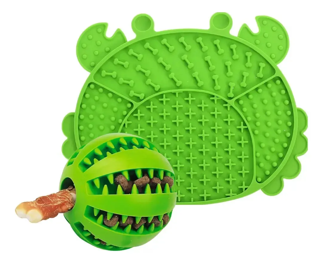 Comedouro Interativo + Bola Porta Petisco Pet Cao Gato Kit Cor Verde-limão