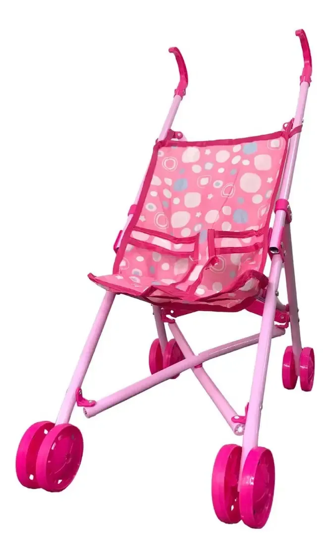 Carrinho De Bonecas Bebê Portátil Rosa Berço Com Rodinhas Rosa