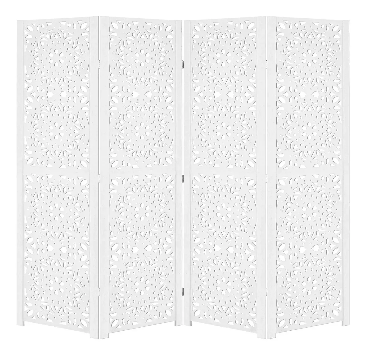 4 Biombo Divisória Mdf Separador Pintado Com Rodízio Nc Cor Branco Mandala