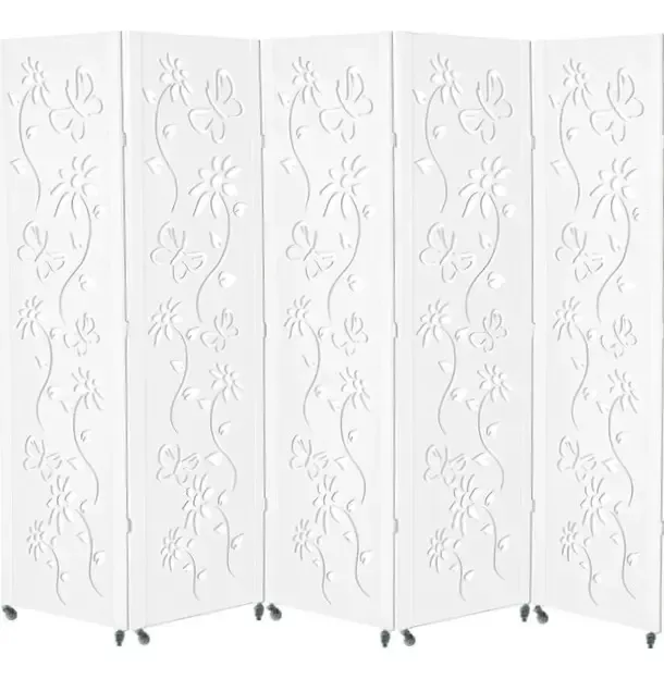 5 Biombo Separador Ambiente Pintado Branco Preto Rodinha Np Florido