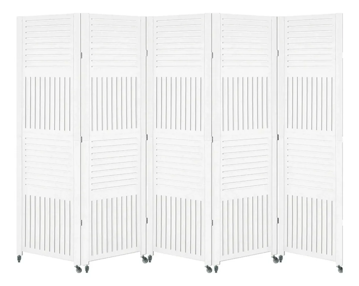 5 Biombo Separador Ambiente Divisor Pintado Com Rodinha Nc Cor Branco Horizontal Vertical