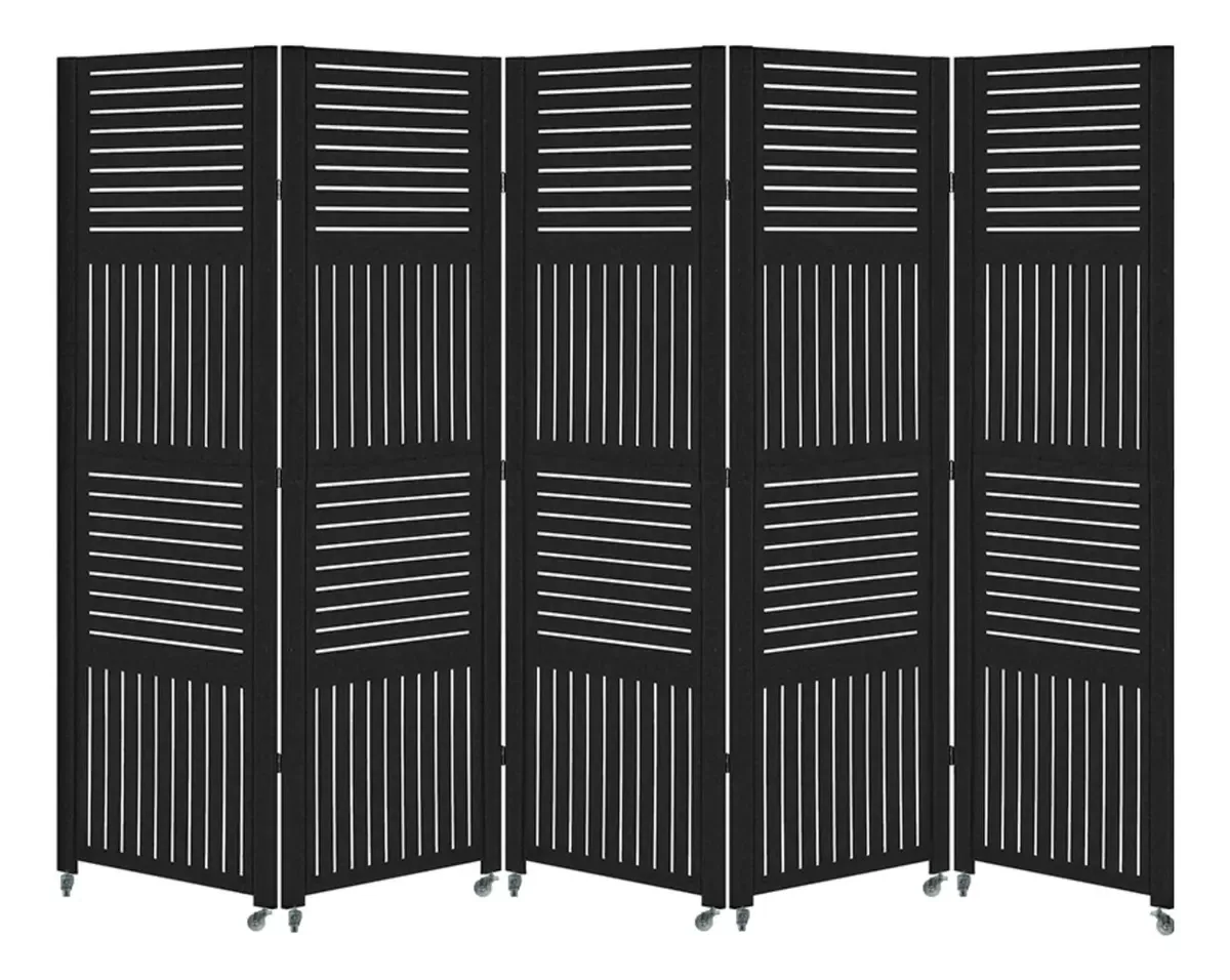 5 Biombo Separador Ambiente Divisor Pintado Com Rodinha Nc Cor Preto Horizontal Vertical