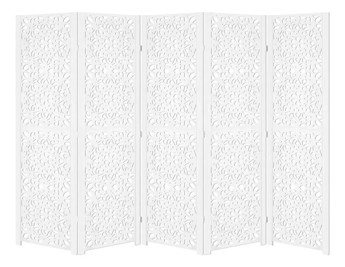 5 Biombo Separador Ambiente Divisor Pintado Com Rodinha Nc Cor Branco Mandala